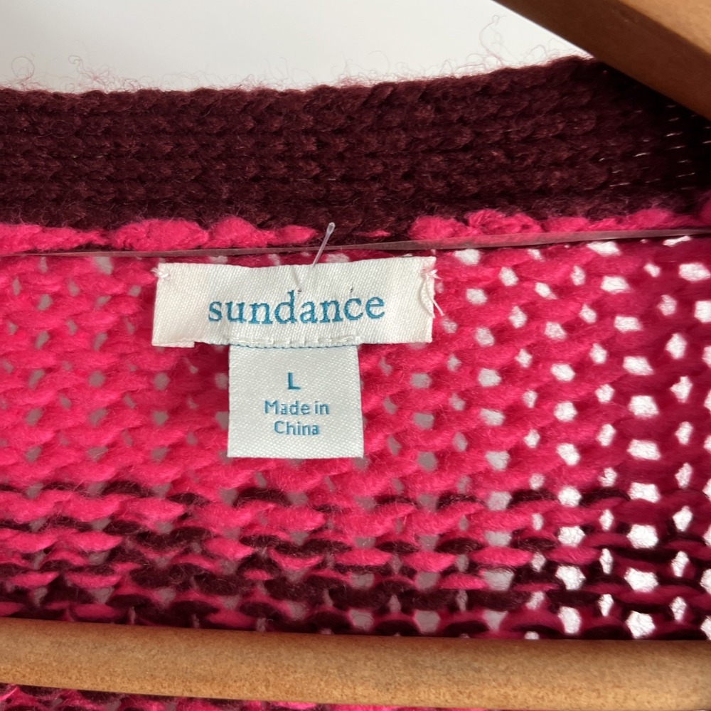 Sundance Chunky Knit Cardigan Sweater Burgundy Wool Blend Oversized L Preppy - Picture 11 of 16